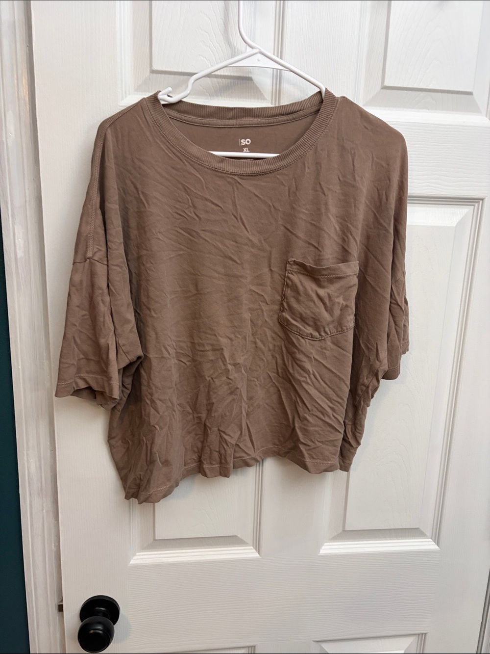 SO Taupe Cropped Pocket Tee - Women's Short Sleeve